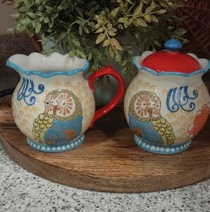 Dutch Wax For Anthropologie Owl Embossed Cream And Sugar Set